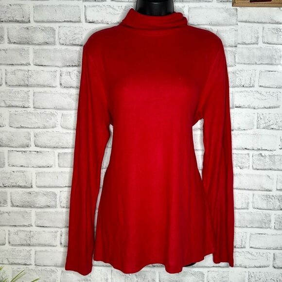 Kim Rogers Red Fleece Turtleneck Sweater Top Shirt Size Medium Oversized - Picture 1 of 5